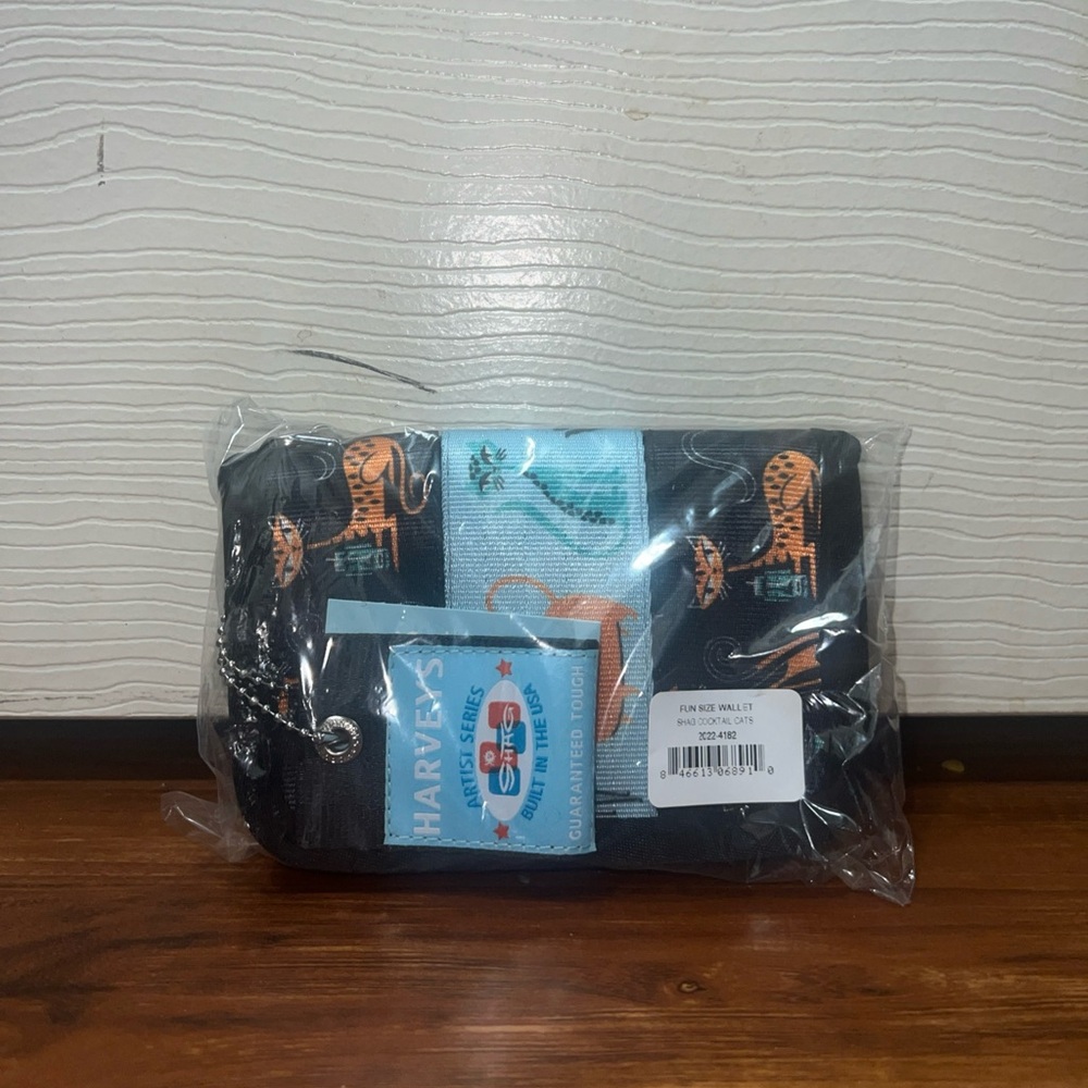 Harveys Black Wallet with Light Blue and Orange Surf Print